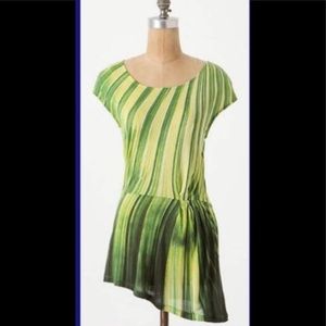 Anthropologie Vanessa Virginia Ivy Green Stripe Asymmetric Tunic